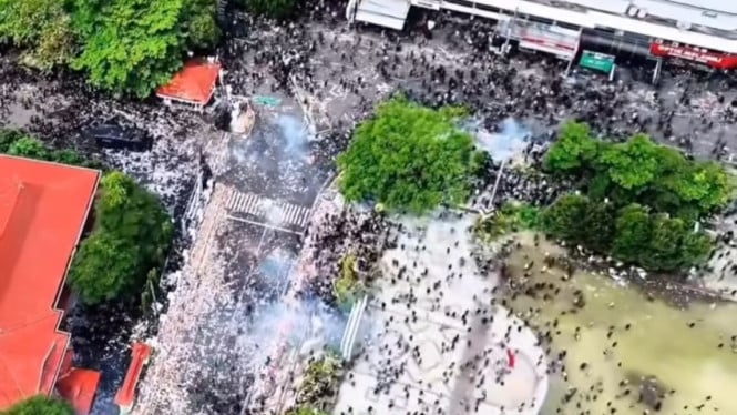 Pantauan Lewat Kamera  Drone Aksi Demo di Pati