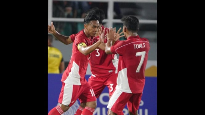 Garuda Muda rayakan gol kemenangan atas Makau