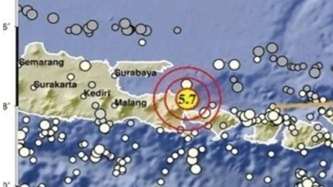 Peta gempa bumi magnitudo 5,7