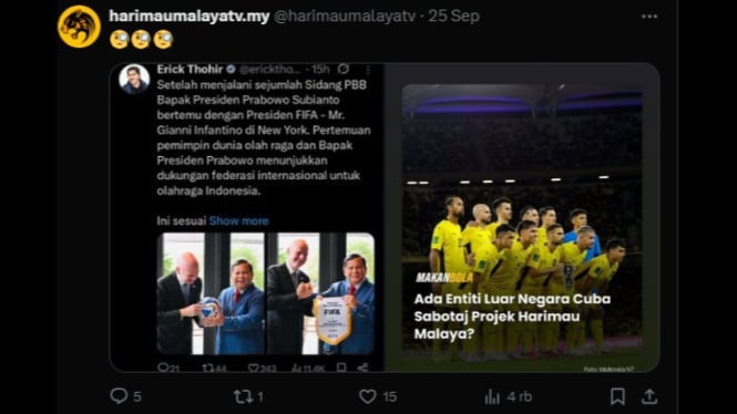 tangkapan layar terkait tudingan sabotase oleh warga Malaysia