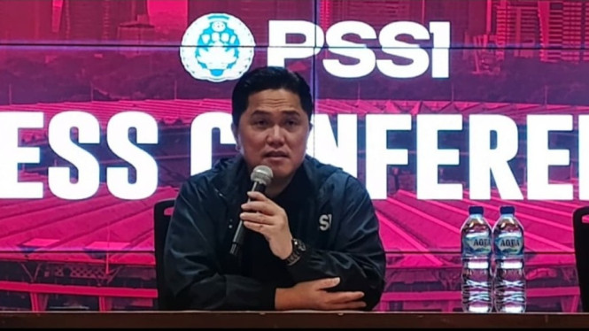 Ketua Umum PSSI Erick Thohir di Sesi konferensi pers