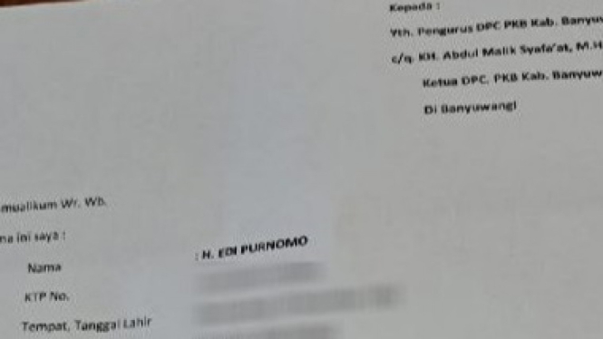 Surat pengunduran diri Bacaleg Edi Purnomo dan dari garis partai