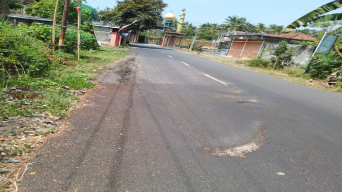 Kondisi jalan penghubung antara desa Bomo dan Blimbingsari yang rusak