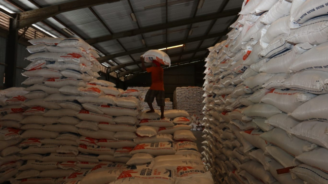 Ilustrasi kondisi gudang Bulog yang didominasi beras impor.