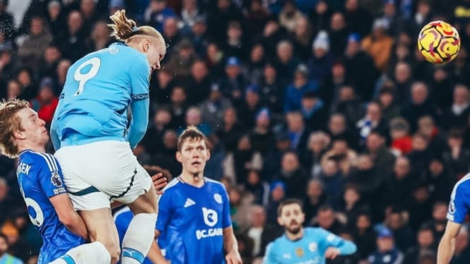 Erling Haaland Saat Mencetak Gol di Laga Leicester vs Man City