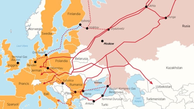 Peta Jalur Pipa Gas Rusia ke negara-negara Uni Eropa