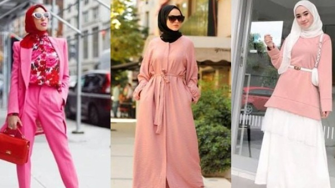 Ilustrasi kombinasi outfit warna pink