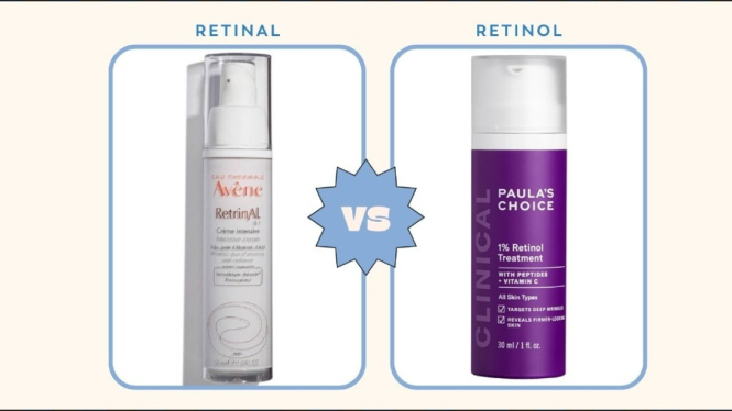 Ilustrasi produk dengan bahan retinal  dan bahan retinol