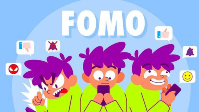 Ilustrasi Kartun FOMO (Fear of Missing Out)