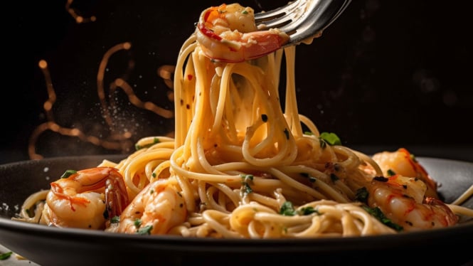 Ilustrasi Spaghetti Carbonara Creamy yang lezat