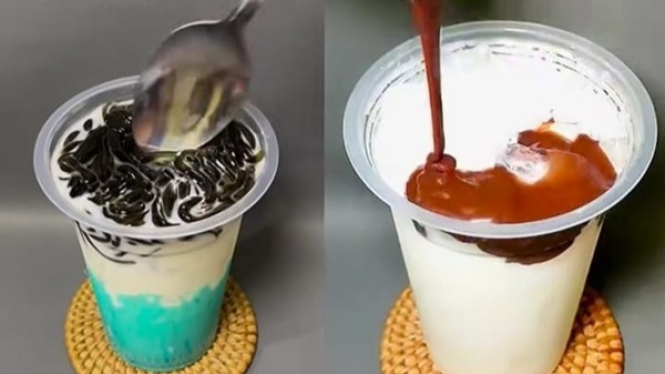 Penampilan es blue cincau dan es sticky milo yang bikin segar
