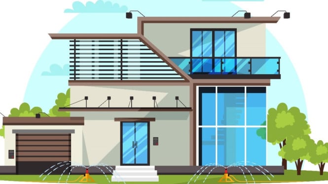 Desain rumah minimalis modern dua lantai.