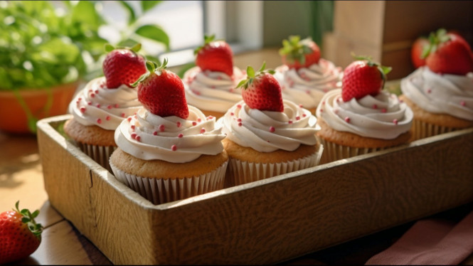 Cupcake Manis Stroberi Krim
