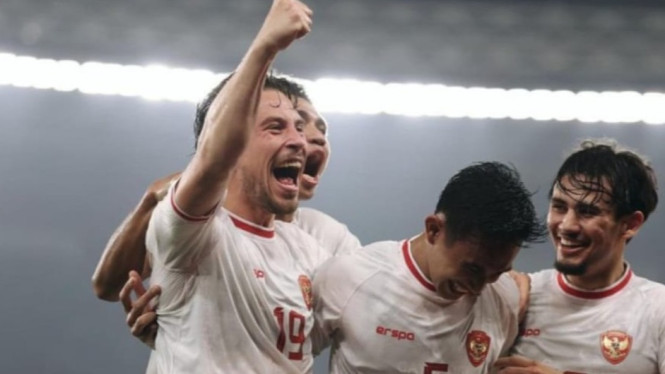 Pemain Timnas Indonesia rayakan kemenangan