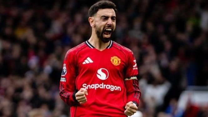 selebrasi Bruno Fernandes pada pertandingan Liga Inggris