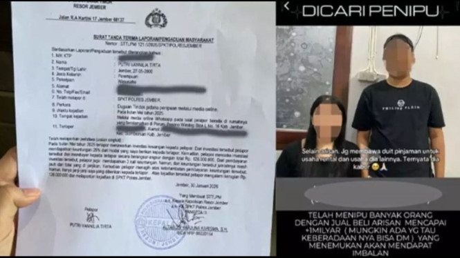 surat laporan dan unggahan informasi pencarian pelaku di media sosial