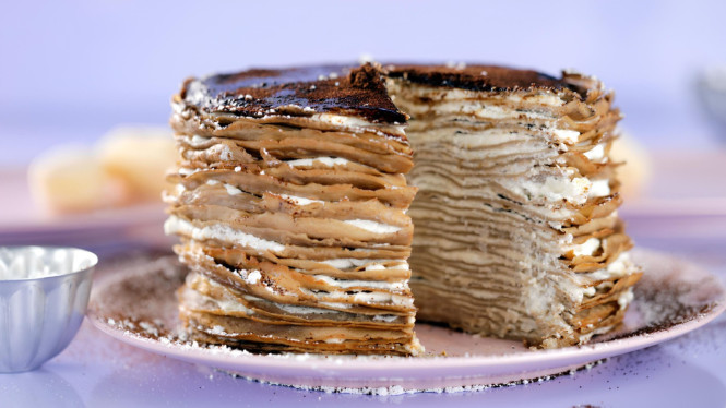 Nikmati kelembutan tiramisu crepe cake homemade
