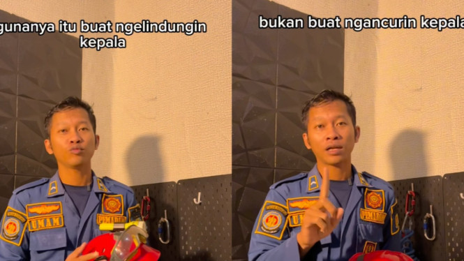 anggota Damkar sentil penggunakan helm APD.