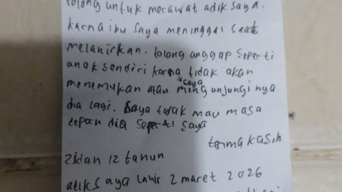 Isi surat dari diduga kakak sang bayi di Pejaten.