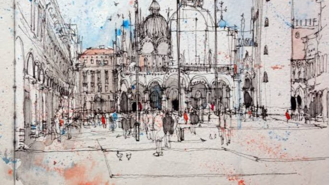 Suasana kota secara langsung dalam mode urban sketching