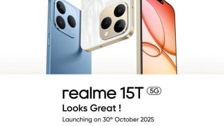 Looks Great! realme 15T 5G Akan Hadir di Indonesia pada 30 Oktober 2025, Smartphone Paling Tipis dengan Baterai 7000mAh
