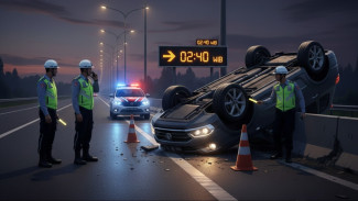 Hyundai Palisade Terguling di Tol Jagorawi Dini Hari, Pengemudi Selamat dari Maut