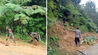 TNI-Polri Sigap, Longsor di Sukamakmur Dibersihkan, Akses Warga Kembali Normal
