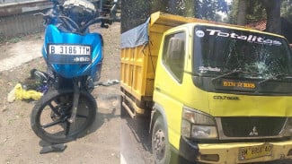 Diduga Melaju Kencang, Honda Revo Tabrak Dump Truk Pasir di Belokan Transyogi Bogor