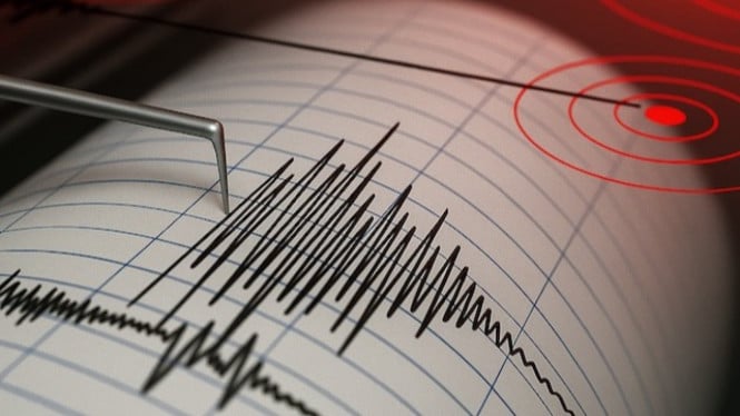 Ilustrasi gempa bumi jarum seismograf