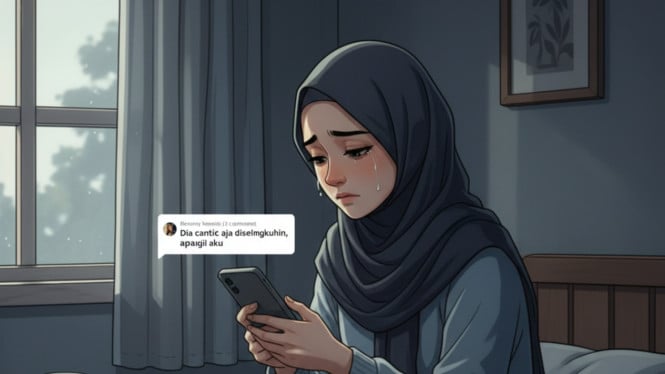 ilustrasi membaca komentar di medsos.