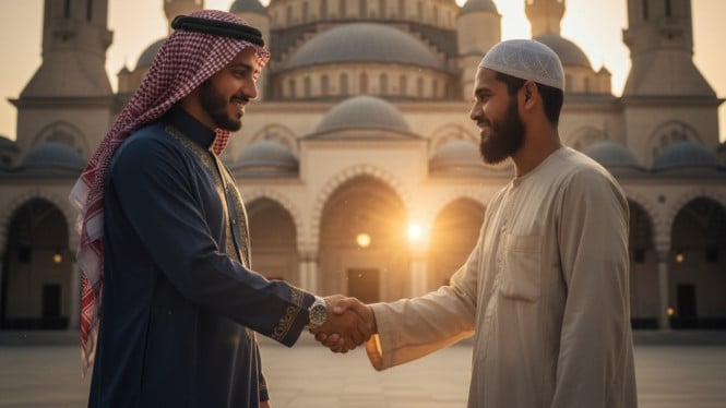 Ilustrasi muslim kaya dan muslim miskin