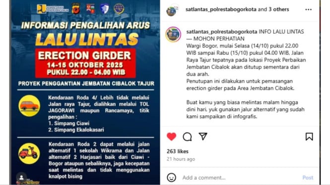 Pengumuman penutupan sementara Jalan Raya Tajur