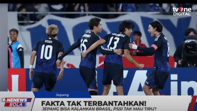 Selebrasi pemain Jepang setelah menaklukkan Brasil