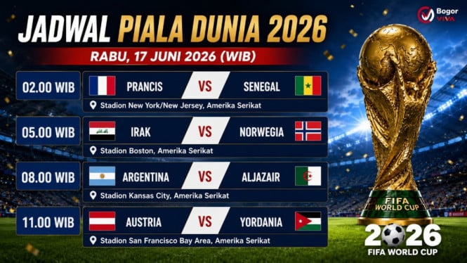 Jadwal Pertandingan Piala Dunia 2026 Rabu 17 Juni