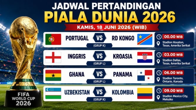 Jadwal Pertandingan Piala Dunia 2026 Kamis, 18 Juni 2026