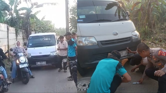 Mobil Daihatsu Grand Max ditemukan melintang tanpa pengemudi di Rumpin, Bogor.