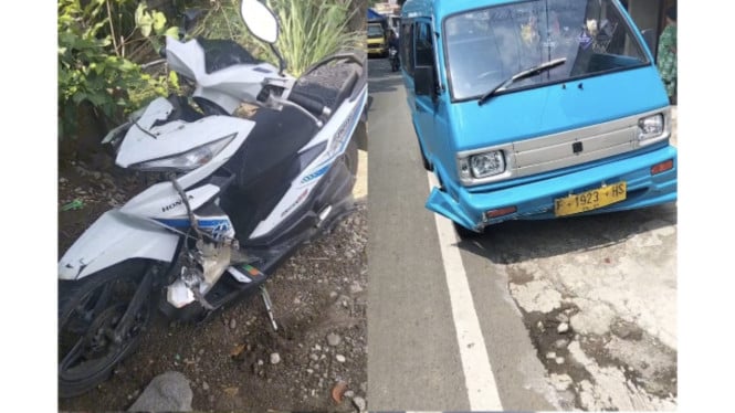 Kecelakaan Honda Beat dan angkot terjadi di Jalan Transyogi, Tanjungsari, Kabupaten Bogor.