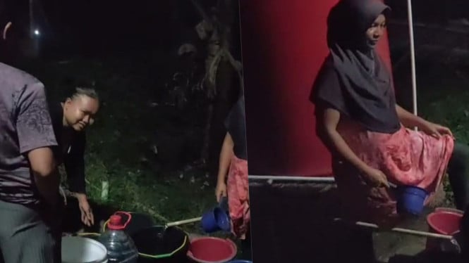 Terdampak Kekeringan, Puluhan Warga Kampung Cikoneng Desa Gunung Menyan Pamijahan Antri Air Hingga Malam Hari