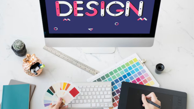 Ilustrasi laptop desain grafis