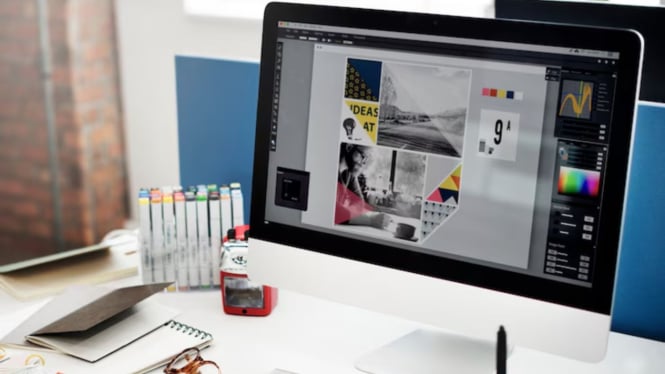 Ilustrasi laptop desain grafis