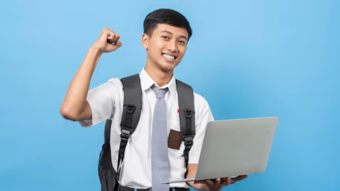 Ilustrasi laptop siswa pelajar