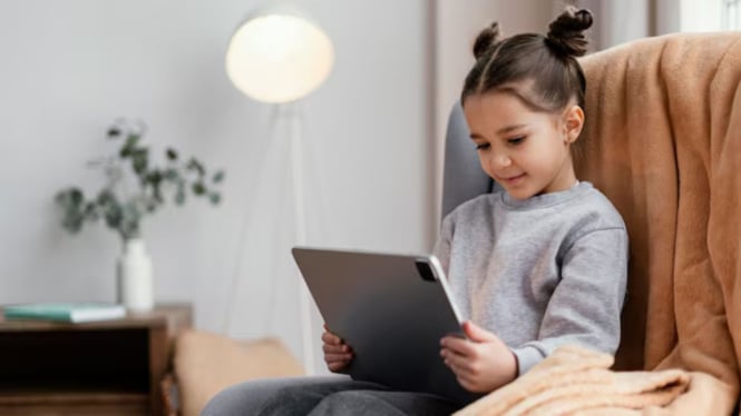 Ilustrasi anak main tablet