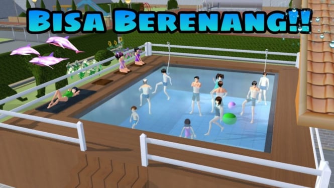 Berenang di Sakura School Simulator