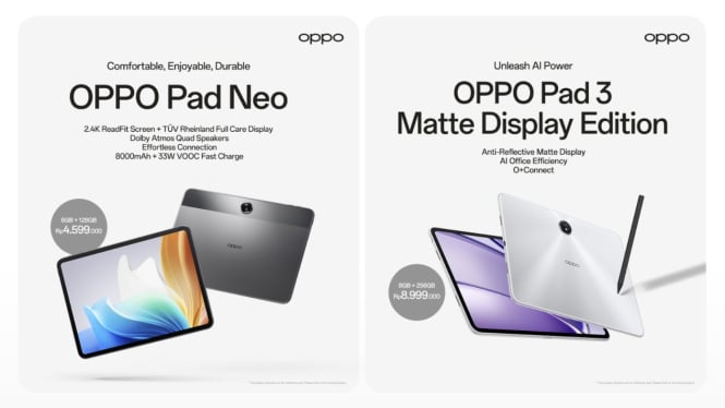 Oppo Pad Neo dan Pad 3 Matte Display Edition.