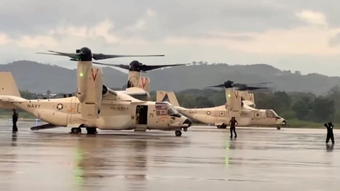 2 pesawat militer AS CMV-22 Osprey mendarat darurat di Bandara Komodo