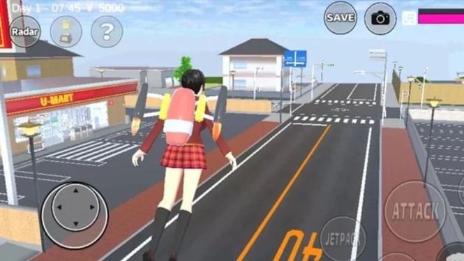 Terbang mamakai jetpack di Sakura School Simulator