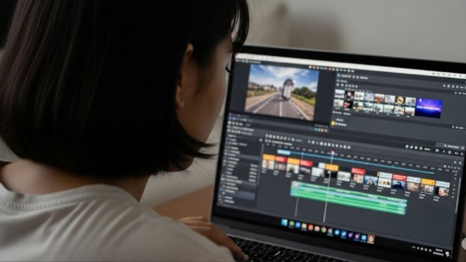 Ilustrasi editing video di laptop