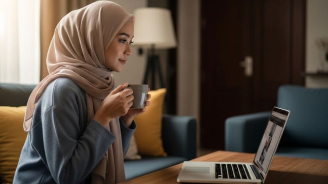 Ilustrasi menonton film di laptop