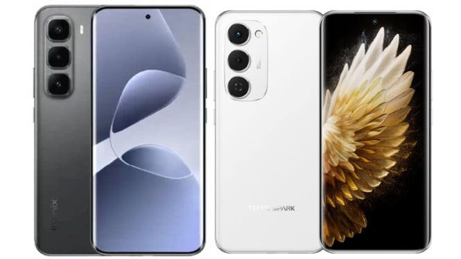 Infinix Hot 60 Pro Plus (kiri), Tecno Spark 40 Pro Plus (kanan)
