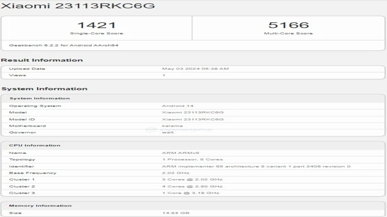Poco F6 Pro Geekbench # mysmartprice